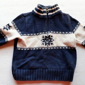 Chaps Boys Sweater Fair Isle Navy White Quarter Zip Cuffed 12 Months